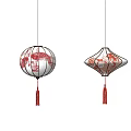 Traditional Chinese Hanging Lanterns With Red Patterns And Decorative Tassels