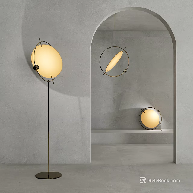 Modern Lighting Combination Including Pendant Floor And Wall Mounted Circular Lamps 3d model