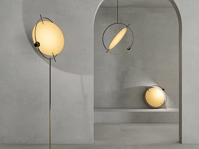 Modern Lighting Combination Including Pendant Floor And Wall Mounted Circular Lamps 3d model