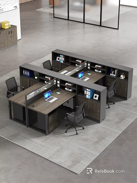 Modern Public Office Workstations With Computers Office Chairs And Storage Cabinets 3d model 