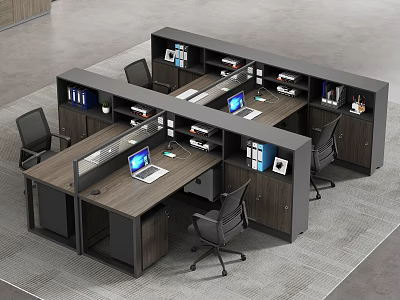 Modern Public Office Workstations With Computers Office Chairs And Storage Cabinets 3d model