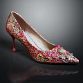 Luxurious Red Gold Embroidered High Heels with Pointed Toe and Stiletto Heel