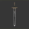 Ornate Fantasy Sword With Green Gemstone Accents Engraved Black Blade And Shiny Reflection