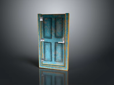 Vintage Blue Wooden Front Door With Classic Panel Design And Metal Hardware 3d model