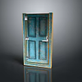 Vintage Blue Wooden Front Door With Classic Panel Design And Metal Hardware