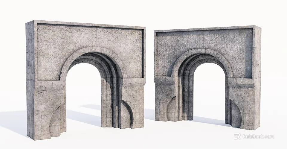 Stone Building Facade Design Featuring Arched Doorways And Classic Architectural Structure 3d model 