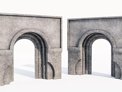 Stone Building Facade Design Featuring Arched Doorways And Classic Architectural Structure 3d model