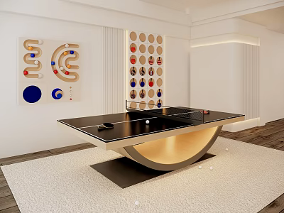 Modern Ping Pong Table As Sports Equipment In Stylish Room With Decorative Wall Art 3d model