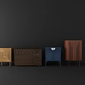 Modern Sideboard Collection With Blue Brown Orange Designs And Wavy Striped Patterns 3d model