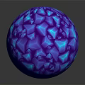Purple And Blue Diamond Cut Polyhedral Sphere On Black Background With Glossy Reflection