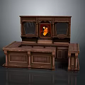 Vintage Wooden Bar Counter Design With Display Cabinets And Glass Doors