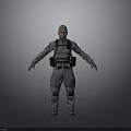 3D Rendered Tactical Character In Gray Military Outfit With Helmet And Red Goggles