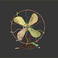 Vintage Computer Cooling Fan With Golden Blades Green Base And Metal Frame