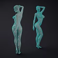 Abstract Art Installation With Curved Line Female Figures In Orange Green Neon Colors