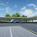 Outdoor Truck Parking Canopy Covering Blue Trucks In Green Tree Area