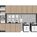 Modern Tea Room With Wooden Cabinets Shelves Printers And Wall Mounted Notices