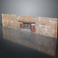 Rustic Stone Wall With Red Wooden Shutter Windows And Traditional Masonry