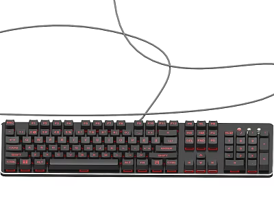 Wired Computer Keyboard With Red Backlit Keys And Full Size Layout 3d model