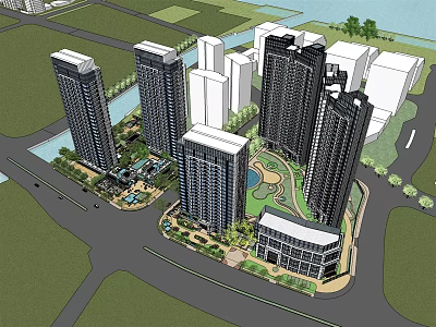 Modern Residential Complex With High Rise Buildings Greenery And Landscaped Areas 3d model