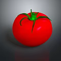 Shiny Red Ripe Tomato Fresh Vegetable with Green Leafy Stem 3d model