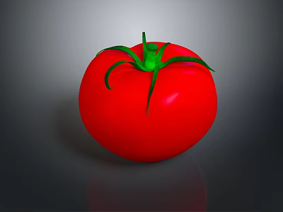Shiny Red Ripe Tomato Fresh Vegetable with Green Leafy Stem 3d model