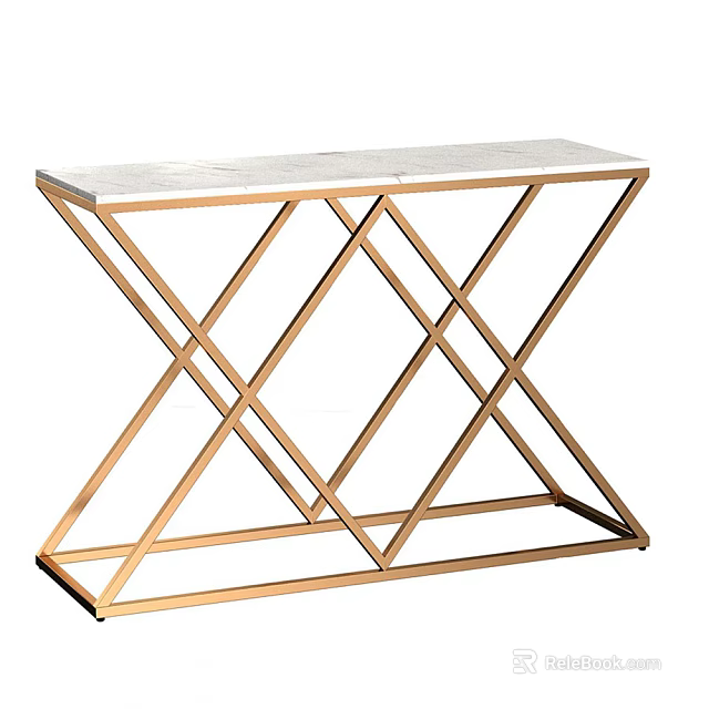 Console Table With White Marble Top And Gold Cross Metal Frame Design 3d model 