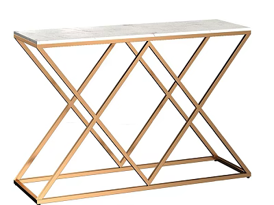 Console Table With White Marble Top And Gold Cross Metal Frame Design 3d model