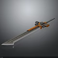 Futuristic Mechanical Sword Featuring Metallic Blade And Orange Gray Handle For Sci Fi Weapon Design