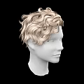 Game And Movie Character White Head Model With Blonde Curly Hair On Black Background