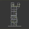 Industrial Metal Structure Tower With Multiple Platforms Yellow Guardrails And Stairs