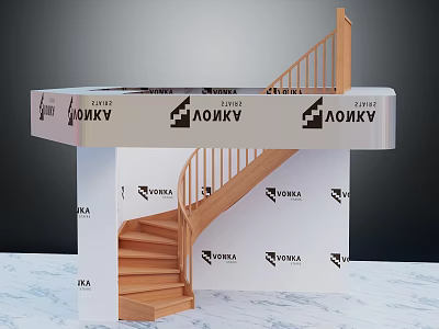 Modern Wooden Staircase With Curved Handrail On White Display Stand Interior Design 3d model