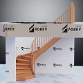 Modern Wooden Staircase With Curved Handrail On White Display Stand Interior Design