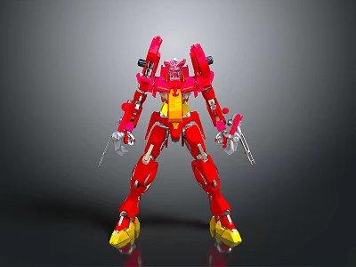 Red And Yellow Cosmic Robot With Mechanical Structure For Space Exploration 3d model
