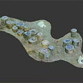 Decorative Arrangement Of Wood Stumps And Natural Stone Blocks For Interior Design