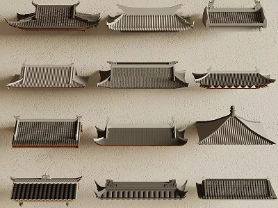 Traditional Chinese Roof Components Displaying Various Architectural Styles And Tile Designs 3d model