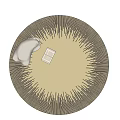 Round Rug With Cream Center Black Sunburst Pattern White Polar Bear Figurine Open Book