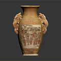 Traditional Carved Vase Featuring Sculpted Dragon Handles And Painted Figure Landscape Designs
