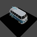 Retro Volkswagen Kombi Blue And White Minibus With Floral Patterns And Peace Sign