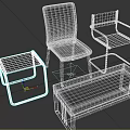 Modern Furniture Set With Red Chair Yellow Chair Green Side Table Black Bench Metal Frames