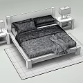Cozy Wooden Double Bed With Striped Bedding Nightstand And Table Lamp