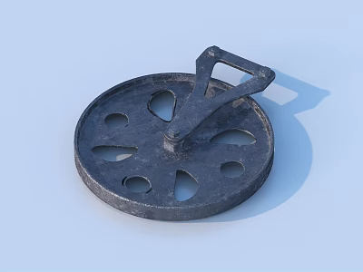 Black Metal Circular Tool Part With Holes And Handle Design 3d model