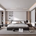 Modern Bedroom Interior With Large Bed Gray Rug And Built In Wardrobe