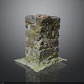 Moss Covered Stone Column Featuring Natural Weathered Texture And Green Patina