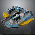Cosmic Space Station 3D Rendering Featuring Modular Design Blue Yellow Sections And Tower Structures 3d model