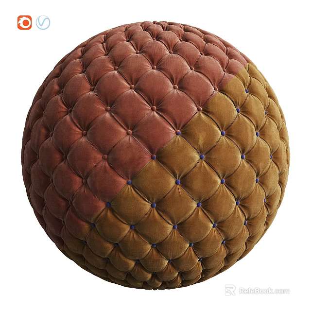 Tufted Spherical Decorative Component With Two Tone Brown Gold Diamond Pattern And Blue Buttons 3d model 