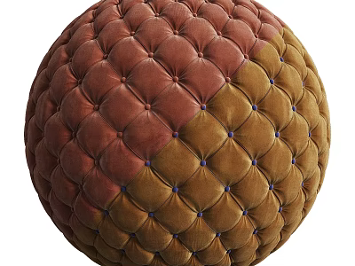 Tufted Spherical Decorative Component With Two Tone Brown Gold Diamond Pattern And Blue Buttons 3d model