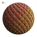 Tufted Spherical Decorative Component With Two Tone Brown Gold Diamond Pattern And Blue Buttons