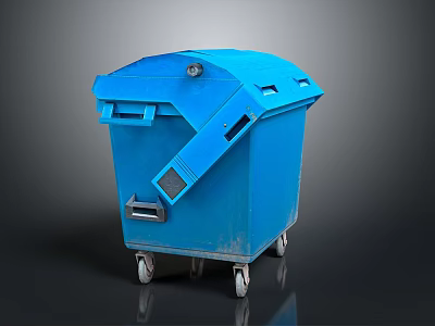 Blue Plastic Trash Bin With Lid And Wheels For Waste Disposal 3d model