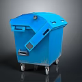 Blue Plastic Trash Bin With Lid And Wheels For Waste Disposal