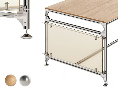 Contemporary Office Desk Featuring Wooden Top Metal Frame Transparent Drawer And Adjustable Feet 3d model